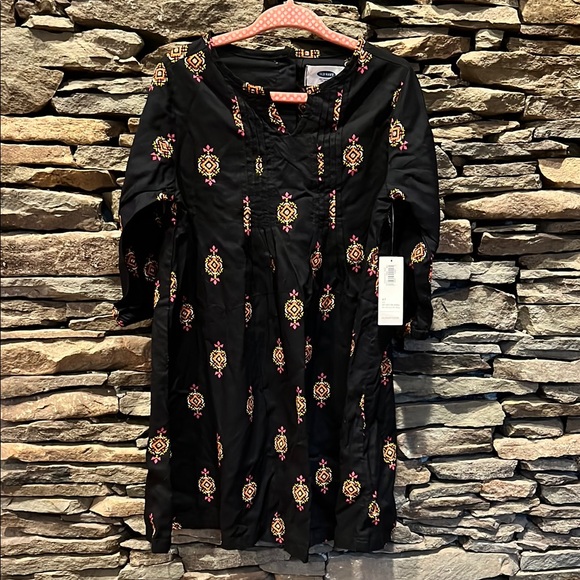 Old Navy Other - Old Navy Black and Pink Graphic Tunic Dress with Mandarin Collar